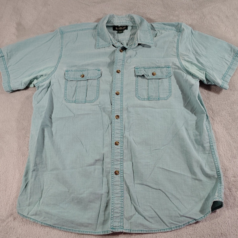 Outdoor Life Shirt Men L(42-44) Green Durable Work Dad Hiking‎ Short Sleeve